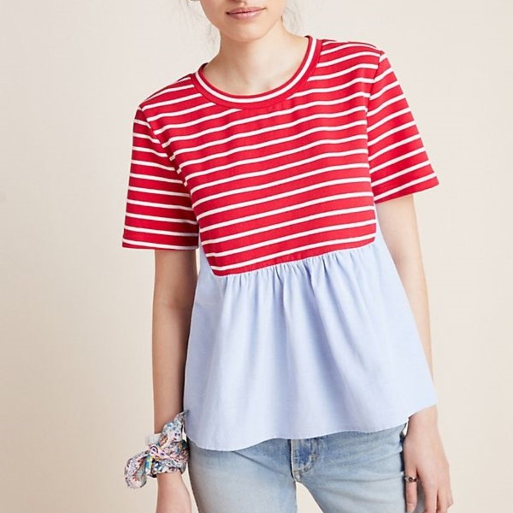 Anthropologie Elias Striped Peplum Top Size Small